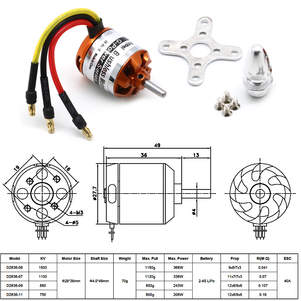 Silnik RC D2836 750KV 1500KV 8 – Rc Helicopter Motor recenzja i cena